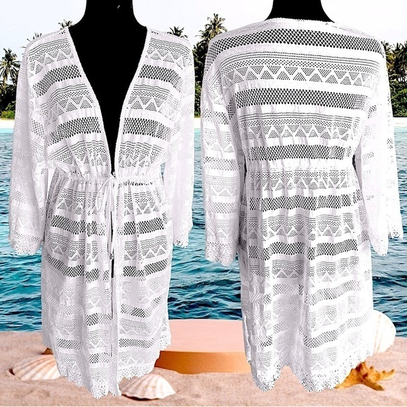 CLUB Z COLLECTION Crochet Beach Dress Coverup White Woman’s Plus Size 1X New - Picture 13 of 16